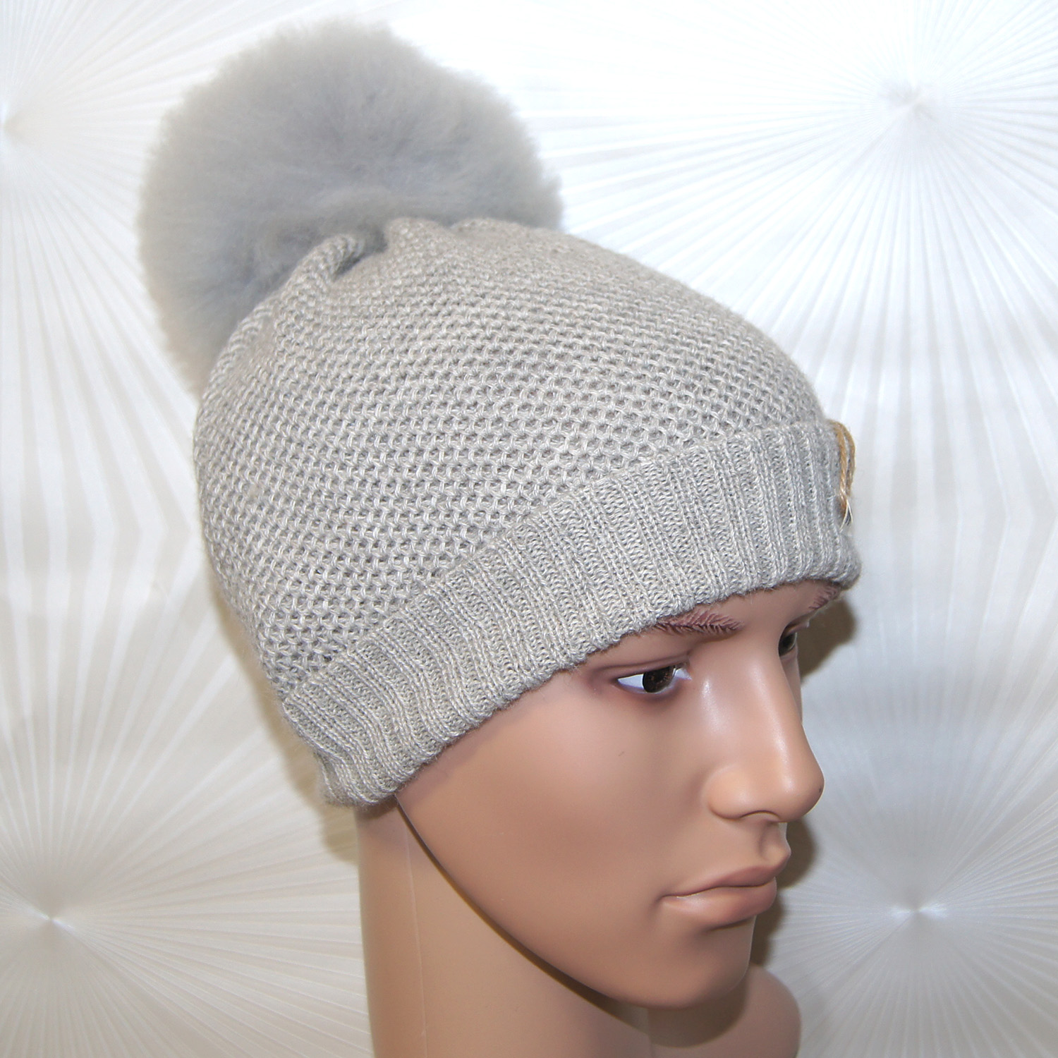 Mütze/hat PARIS mit/with Premium-Fellbommel/fur pompom, Farbe/colour: weiß/white eco